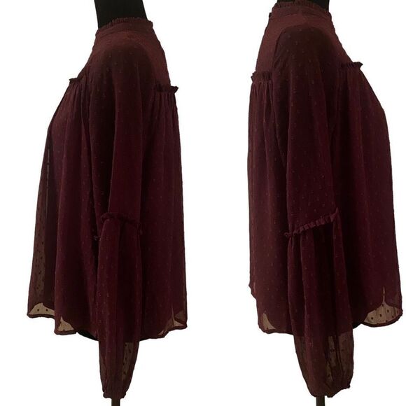 Japna Plum Swiss Dot Sheer Blouse Size Small‎ - Picture 3 of 11